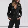 Women Faux Leather Elegant Zipper Basic Jacket Women Outwear Solid Slim Long Sleeve Turn-down Collar Fashion Short Jacket