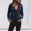 Women Faux Leather Elegant Zipper Basic Jacket Women Outwear Solid Slim Long Sleeve Turn-down Collar Fashion Short Jacket