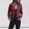 Women Faux Leather Elegant Zipper Basic Jacket Women Outwear Solid Slim Long Sleeve Turn-down Collar Fashion Short Jacket
